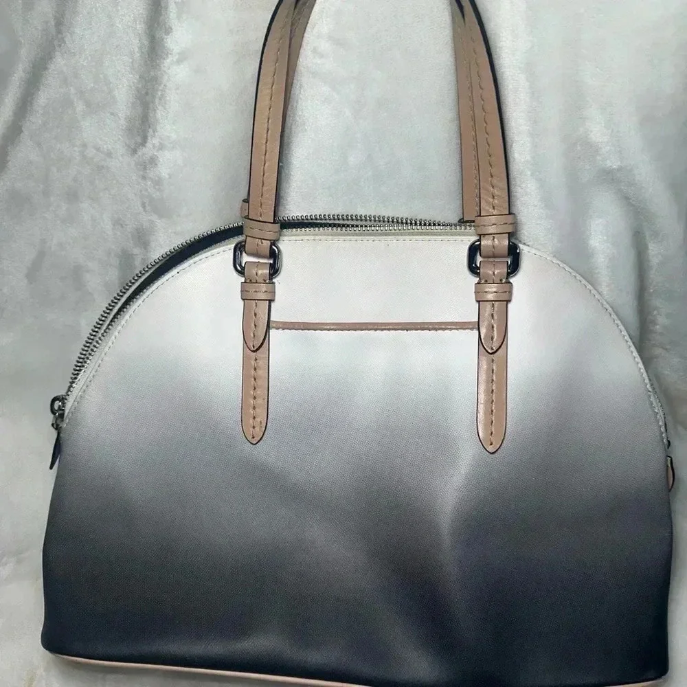 Coach Madison Sophia Ombre Dome Satchel Ivory Black Gradient Leather Handbag